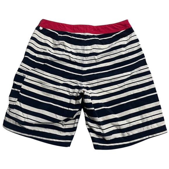 NWT J Crew Striped Swim Shorts Lined Suit Trunks C4418 Mens 33 Nylon Blue White - Picture 7 of 7